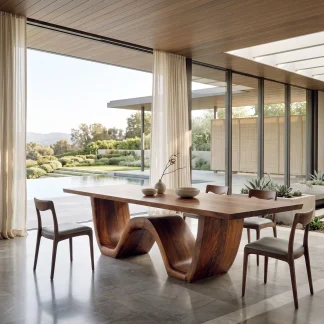 Contemporary Wooden Dining Table Sculptural Wave Base For Dining Room