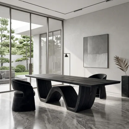 Contemporary Wooden Dining Table Sculptural Wave Base For Dining Room