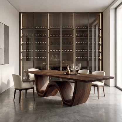 Contemporary Wooden Dining Table Sculptural Wave Base For Dining Room
