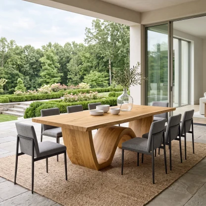Contemporary Wooden Dining Table Sculptural Wave Base For Dining Room