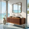 Contemporary Wooden Floating Bathroom Vanity With Fluted Front For Bathroom