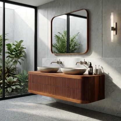 Contemporary Wooden Floating Bathroom Vanity With Fluted Front For Bathroom