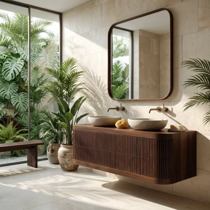 Contemporary Wooden Floating Bathroom Vanity With Fluted Front For Bathroom
