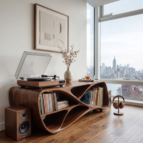 Contemporary Wooden Record Player Console For Living Room