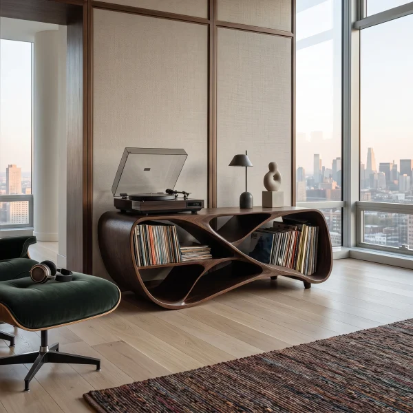 Contemporary Wooden Record Player Console For Living Room