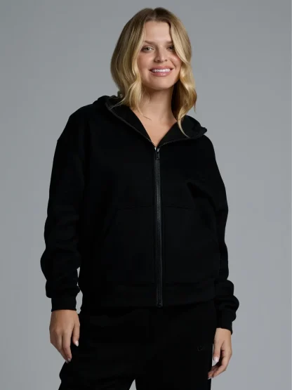 Cropped Zip Hoodie - Black