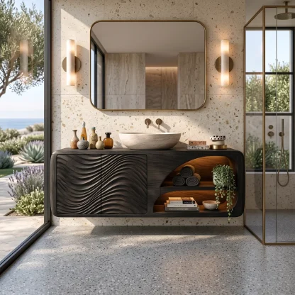 Designer Wall Mounted Bathroom Vanity Curved Shelves For Spa Bathroom