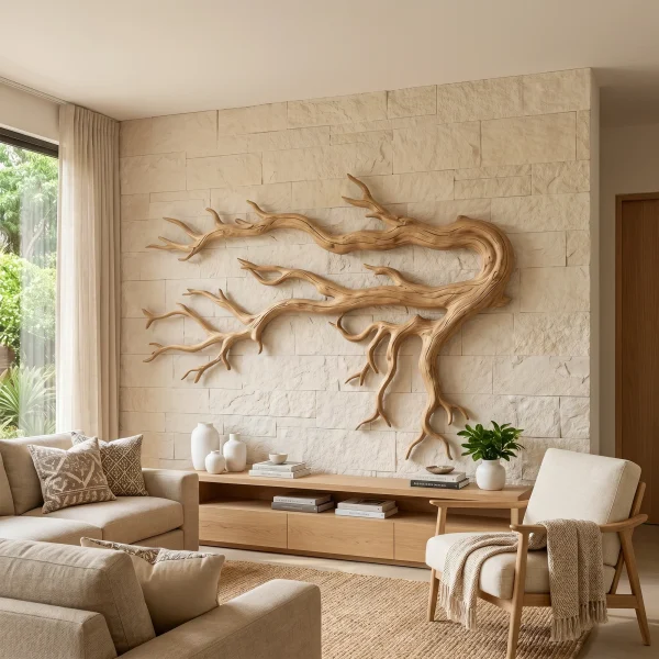 Driftwood Root Sculptural Solid Wood Wall Art Rustic Nature Inspired Decor
