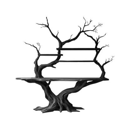 Elarion Tree Trunk Sculpted Solid Wood Console Table With Shelves