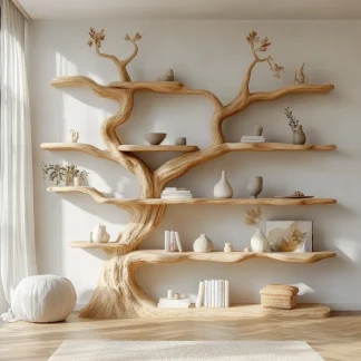 Elarwood Sculpted Solid Wood Tree Bookshelf