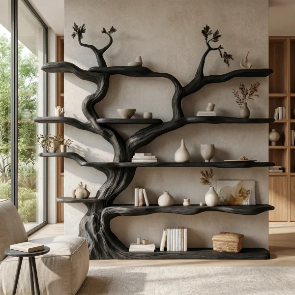 Elarwood Sculpted Solid Wood Tree Bookshelf