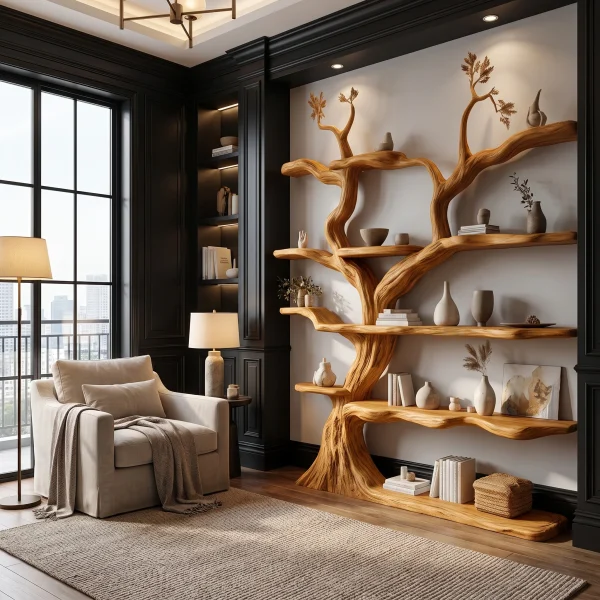 Elarwood Sculpted Solid Wood Tree Bookshelf