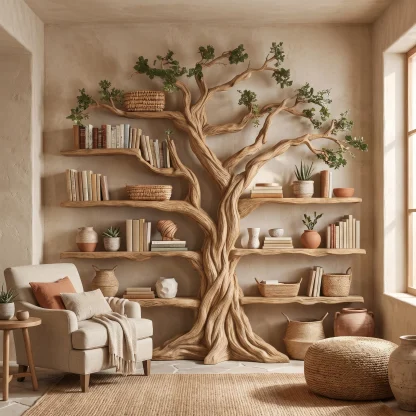 Eldrathen Sculpted Solid Wood Tree Bookshelf