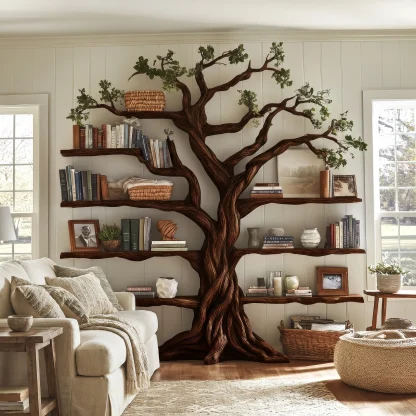 Eldrathen Sculpted Solid Wood Tree Bookshelf