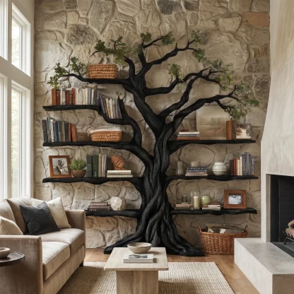 Eldrathen Sculpted Solid Wood Tree Bookshelf