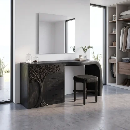 Elegant Makeup Vanity Desk Dressing Table Carved Tree Cabinet For Bedroom