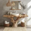 Farmhouse Natural Wood Bathroom Vanity For Relaxing Bathrooms