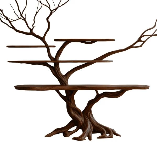 Florien Sculpted Solid Wood Console Table With Shelves