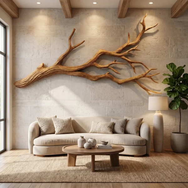 Flowing Organic Wood Branch Wall Sculpture Contemporary Decor