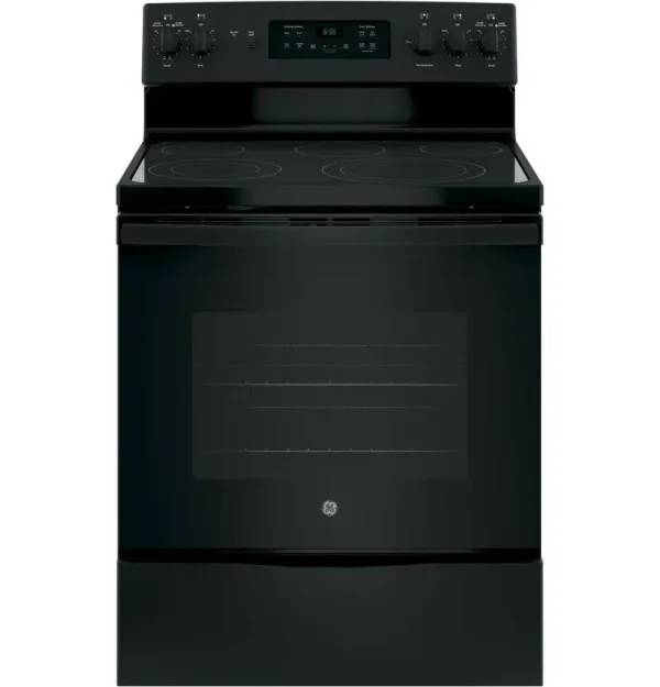 GE 30-Inch Black Freestanding Electric Range With Dual-Element Cooktop And Self-Cleaning Convection Oven