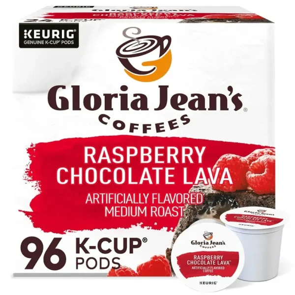 Gloria Jean's Raspberry Chocolate Lava Medium Roast K-Cup Coffee Pods, 96 Count - Keurig Compatible