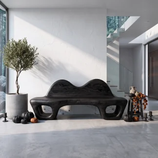 Gothic Halloween Accent Bench With Dramatic Rounded Silhouette For Hallway