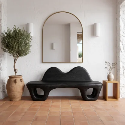 Gothic Halloween Accent Bench With Dramatic Rounded Silhouette For Hallway