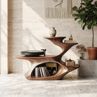 Handcrafted Live Edge Record Stand Unique Living Room