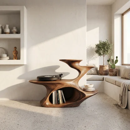 Handcrafted Live Edge Record Stand Unique Living Room