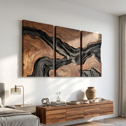 Handcrafted Mountain River Triptych Wall Art Modern Entryway