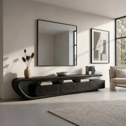 Handcrafted Natural Wood TV Console For Luxury Interior