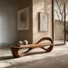 Handcrafted Sculptural Wooden Bench For Living Room Space