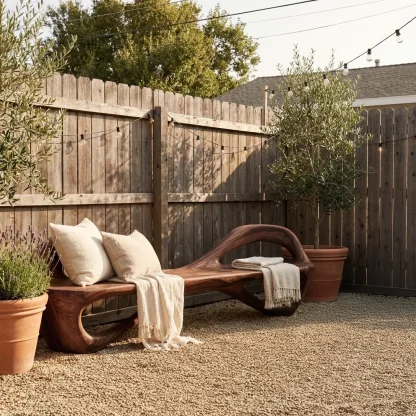 Handcrafted Sculptural Wooden Bench For Living Room Space