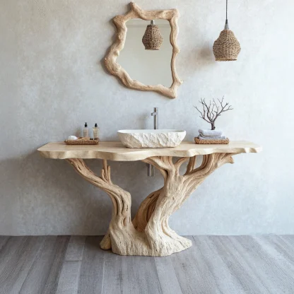 Handcrafted Solid Wood Bathroom Vanity With Natural Finish
