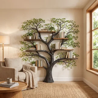 Handcrafted Wood Tree Storage Bookcase