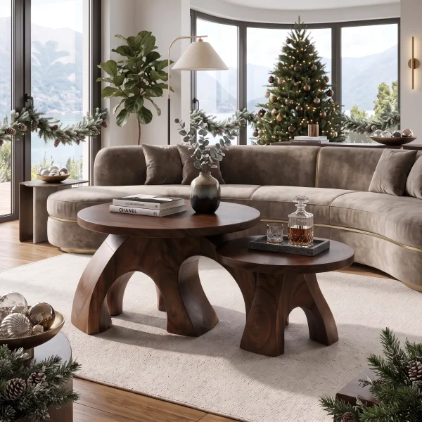 Handcrafted Xmas Round Coffee Table Luxury Apartment