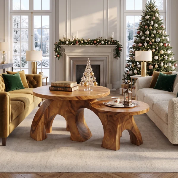 Handcrafted Xmas Round Coffee Table Luxury Apartment
