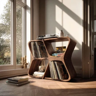 Harmona Sculpted Solid Wood Record Player Stand With Storage