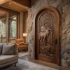 Highcrest Handcrafted Solid Wood Deer Landscape Arched Single Door