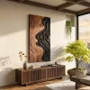 Japandi Flowing Wave Wooden Wall Sculpture Modern Foyer