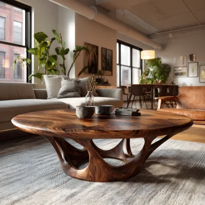 Kavryn Sculpted Solid Wood Round Coffee Table