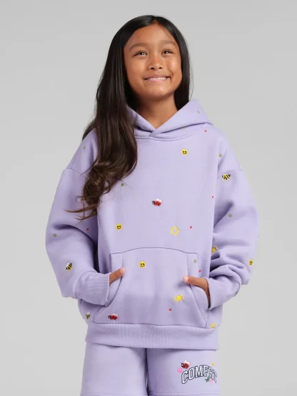 Kids Embroidered Hoodie - Peony