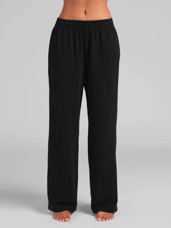 Lightweight Terry Straight Leg Pants - Black