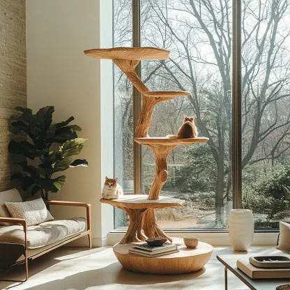 Lignum Sculpted Solid Wood Tree-Inspired Cat Tree Shelf