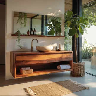 Lunara Minimal Japandi Handcrafted Solid Wood Floating Bathroom Vanity With Drawers