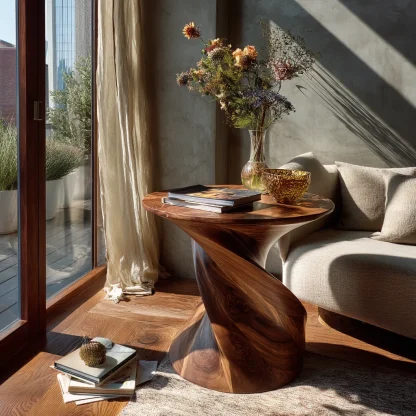 Lunara Sculpted Solid Wood Side Table