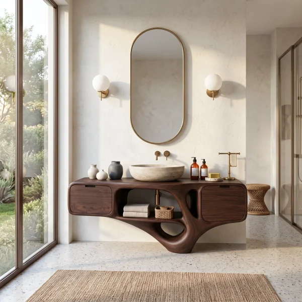 Luxury Bathroom Vanity Dual Cabinets With Open Shelf For Ensuite