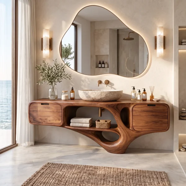 Luxury Bathroom Vanity Dual Cabinets With Open Shelf For Ensuite