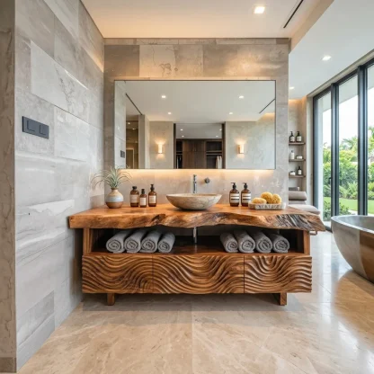 Luxury Bathroom Vanity Wave Carved Drawers For Modern Spa