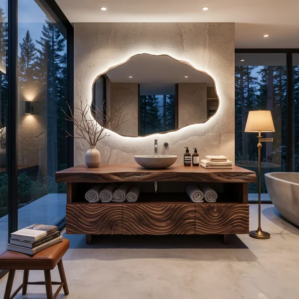 Luxury Bathroom Vanity Wave Carved Drawers For Modern Spa